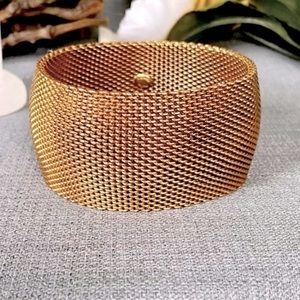 Vintage- Rare! Hattie Carnegie- Woven Gold Mesh Cuff Bracelet